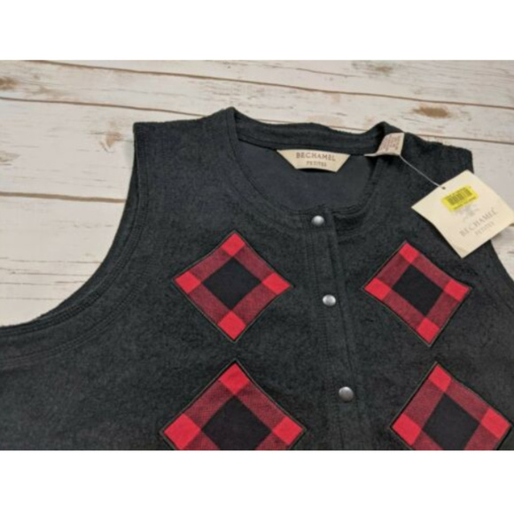 NWT Bechamel Womens Size PM Vest Black Red Plaid - Picture 2 of 7